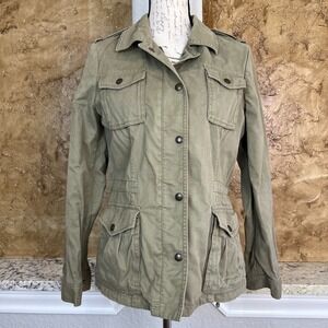 Banana‎ Republic Utility Military Jacket Womens Small Snap Zip Front Olive Green